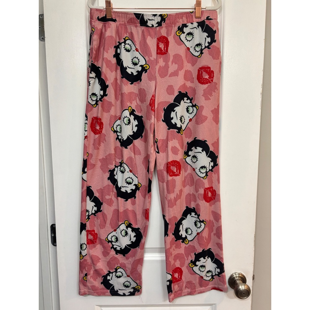 Betty Boop Pajama Pants Womens Medium Pink Leopard Lip Print Lounge Sleepwear